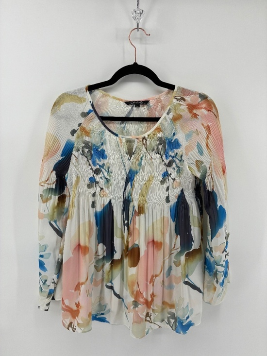 CHARLIE B Tops - CHARLIE B Red and Pink Pleated Blouse